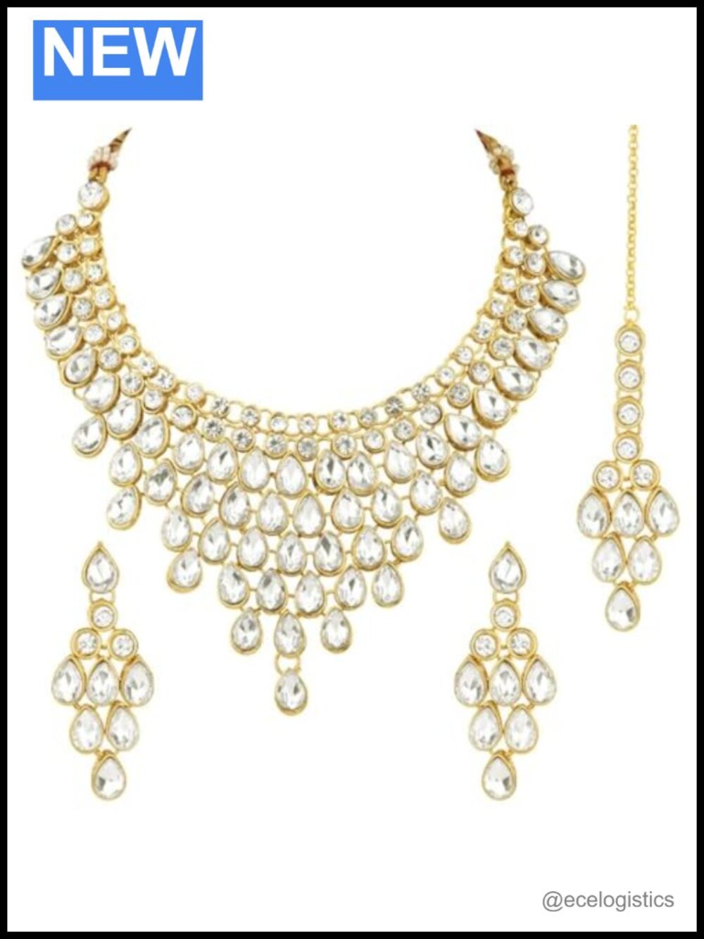 Faux Kundan Studded Necklace and Maang Tikka Set